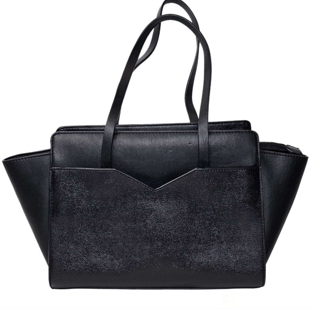 Guess Black Faux Pebbled Leather Trapeze Shoulder Bag, EUC
